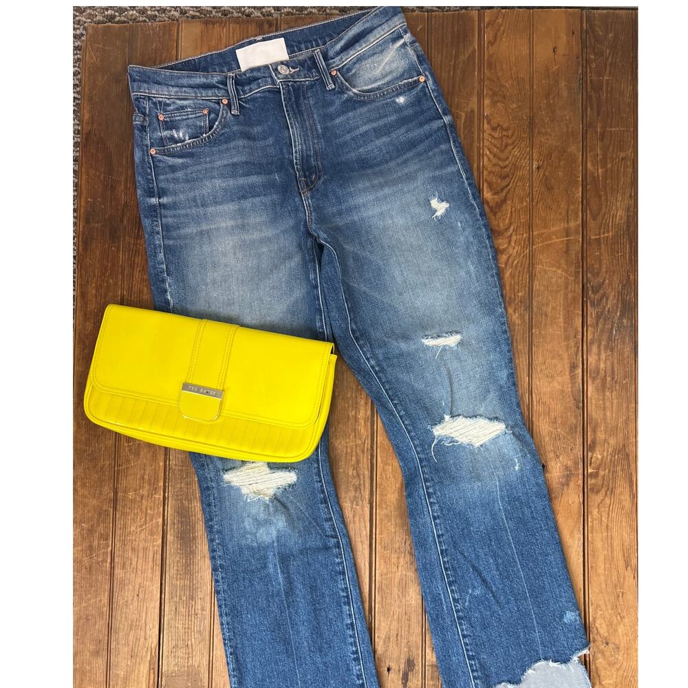 MOTHER Superior Jeans Insider crop step chew high rise Blue Distressed Flare